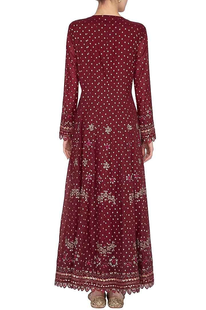 Red Embroidered Wedding Anarkali Set by 5X by Ajit Kumar at Pernia's Pop Up Shop