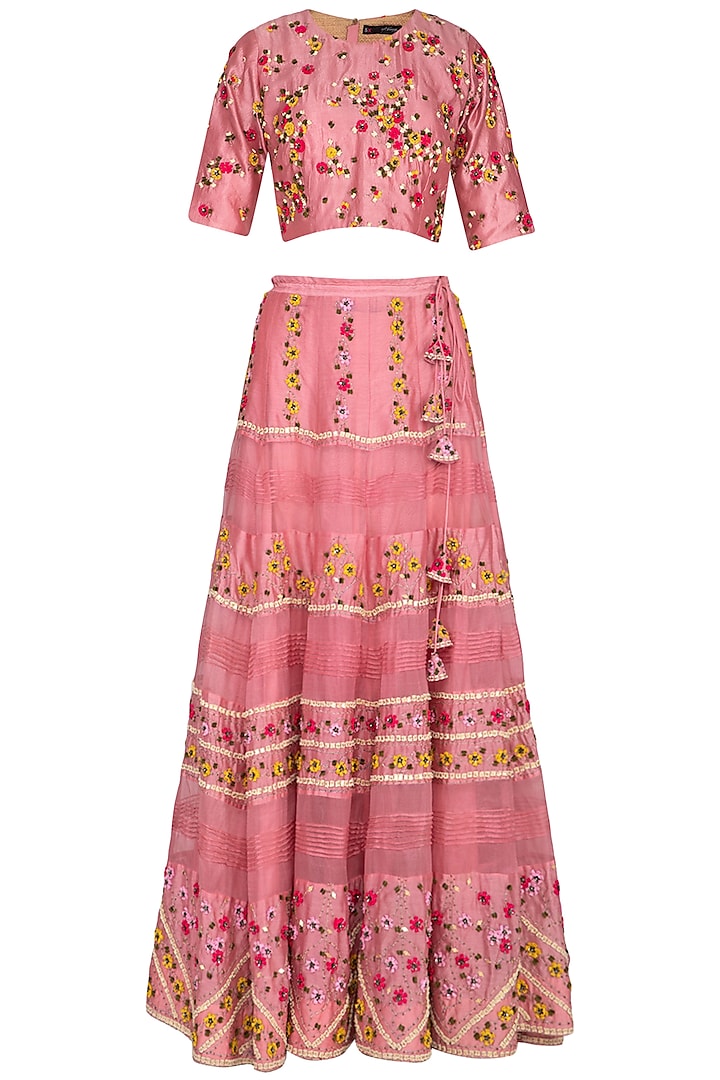 Pink Embroidered Lehenga Set by 5X by Ajit Kumar