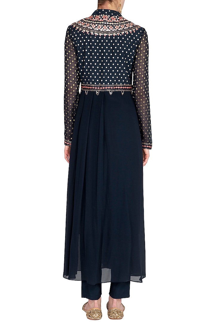 Dark Green Embroidered Asymmetrical Party Wear Anarkali Set by 5X by Ajit Kumar at Pernia's Pop Up Shop