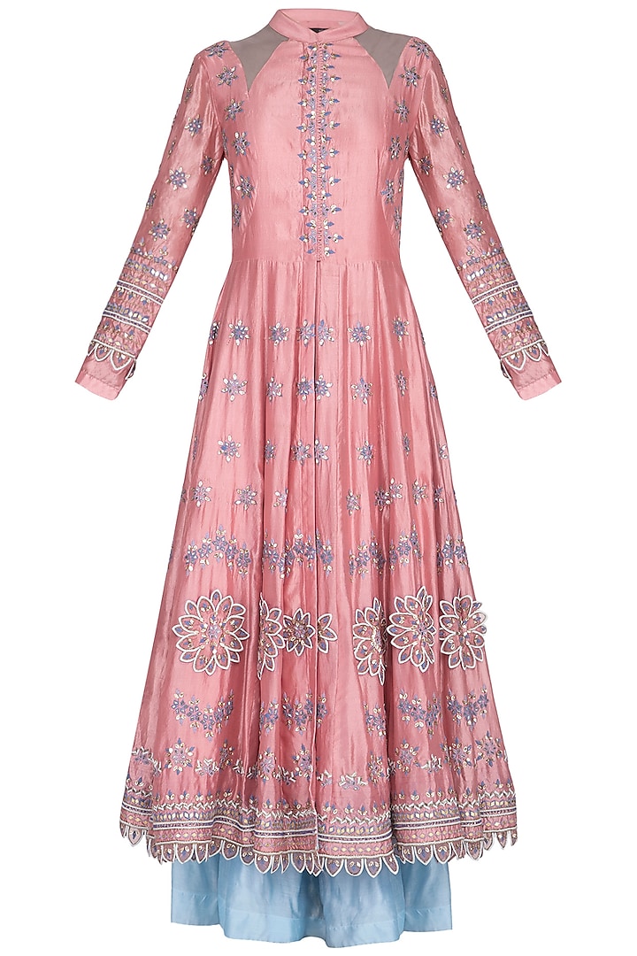 Pink Embroidered Skirt Anarkali Set by 5X by Ajit Kumar