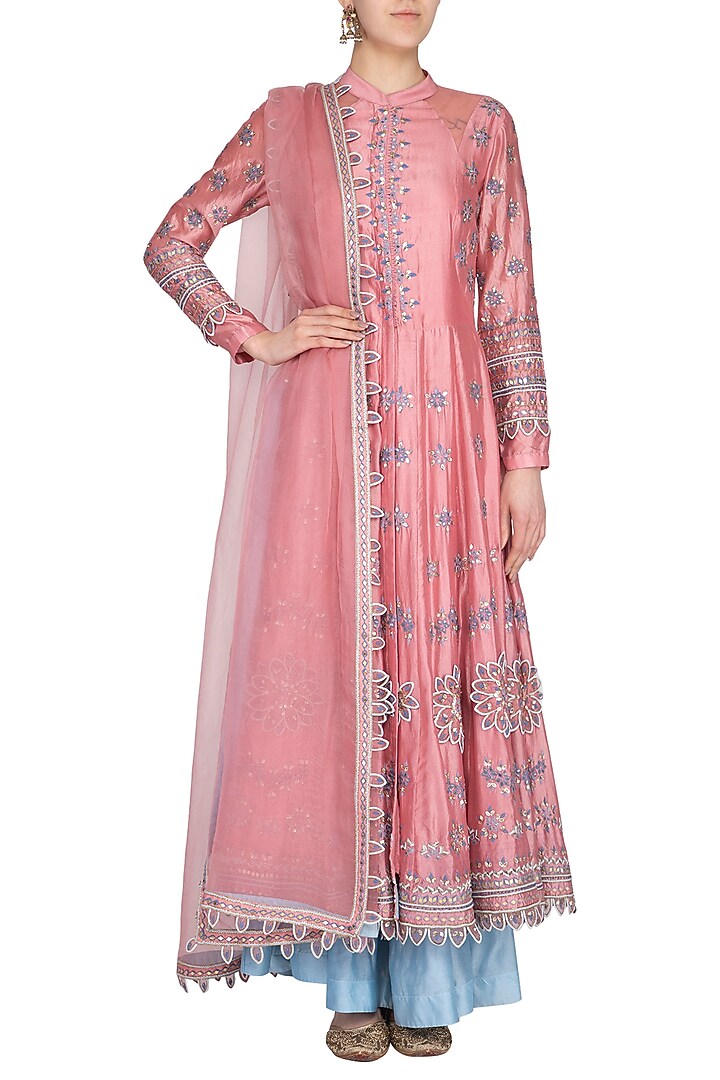 Pink Embroidered Skirt Wedding Anarkali Set by 5X by Ajit Kumar at Pernia's Pop Up Shop