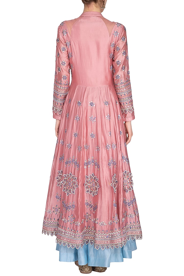Pink Embroidered Skirt Wedding Anarkali Set by 5X by Ajit Kumar at Pernia's Pop Up Shop