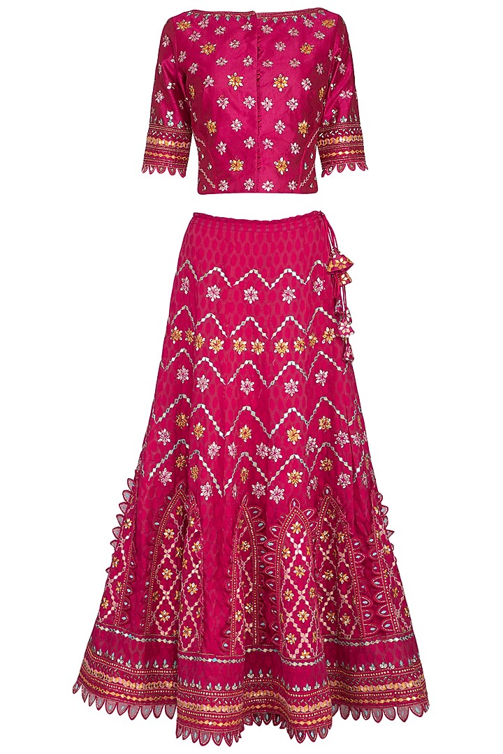 Pink Embroidered Chanderi Wedding Lehenga Set by 5X by Ajit Kumar at Pernia's Pop Up Shop
