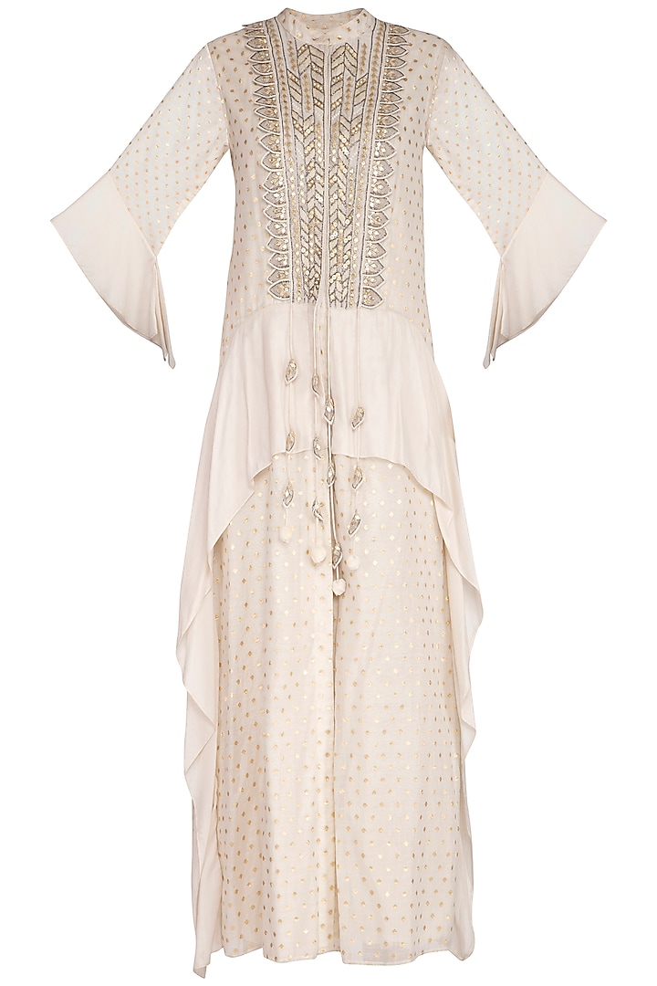White Embroidered Kurta With Flared Pants by 5X by Ajit Kumar