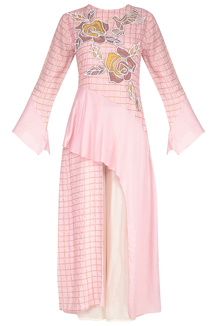 Blush Pink Embroidered Kurta With Flared Pants by 5X by Ajit Kumar
