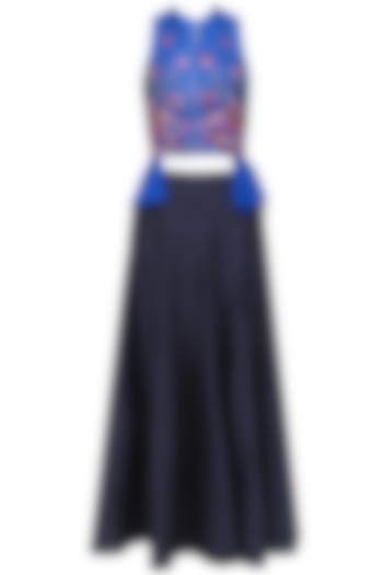 Blue Embroidered Wrap Top and Black Skirt by 5X by Ajit Kumar