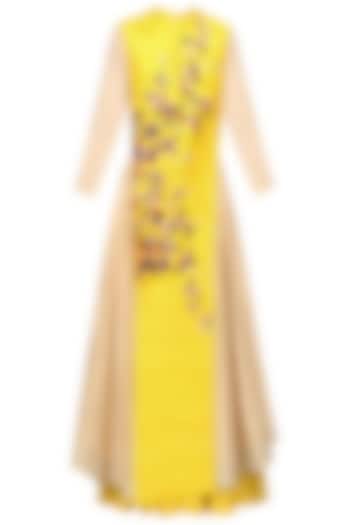 Mustard and beige anarkali and jacket set available only at Pernia's Pop Up Shop.