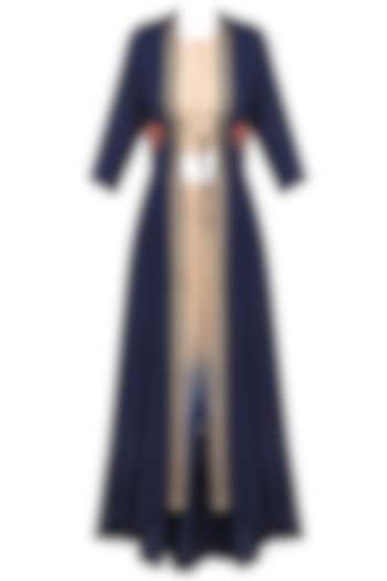 Blue and beige organza panel shrug set available only at Pernia's Pop Up Shop.