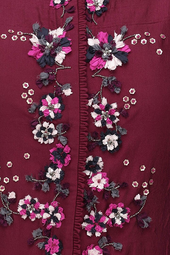 Maroon organza elongated top set available only at Pernia's Pop Up Shop.