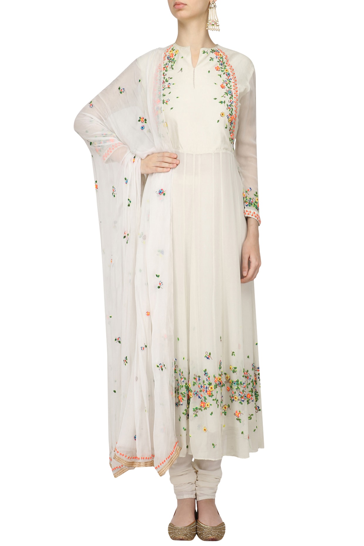 Anarkali white hand embroidered wedding choker set