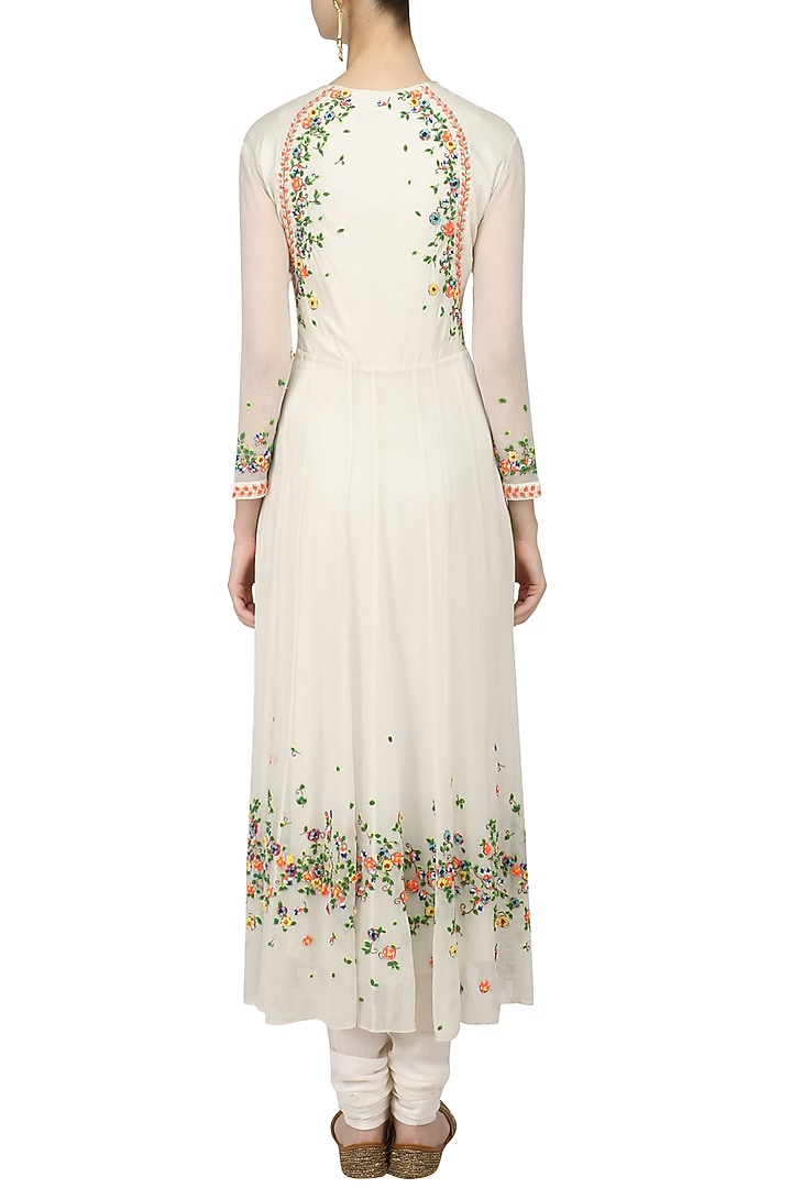 White scattered floral embroidered anarkali set available only at Pernia's Pop Up Shop.
