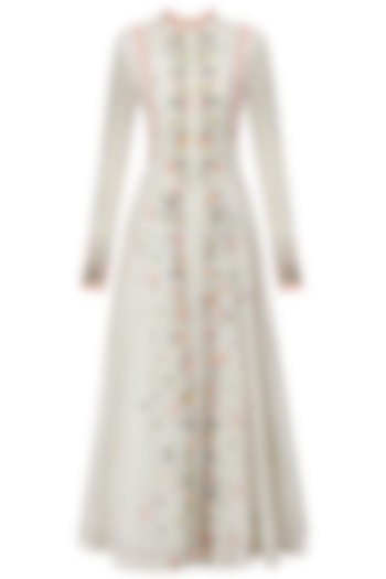 White Scattered Floral Embroidered Anarkali and Skirt Set by 5X by Ajit Kumar
