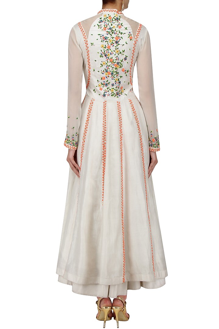White scattered floral embroidered anarkali and skirt set available only at Pernia's Pop Up Shop.