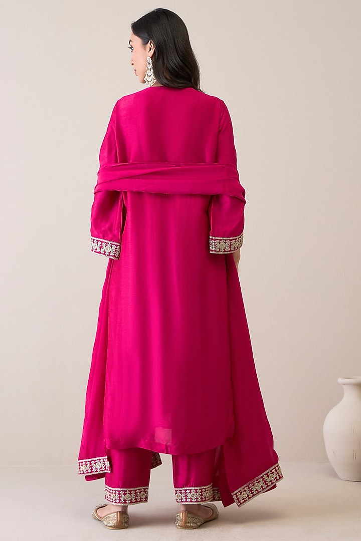 Magenta Viscose Raw Silk & Silk Organza Zari Hand Embroidered Kurta Set by RoohbyRidhimaa at Pernia's Pop Up Shop