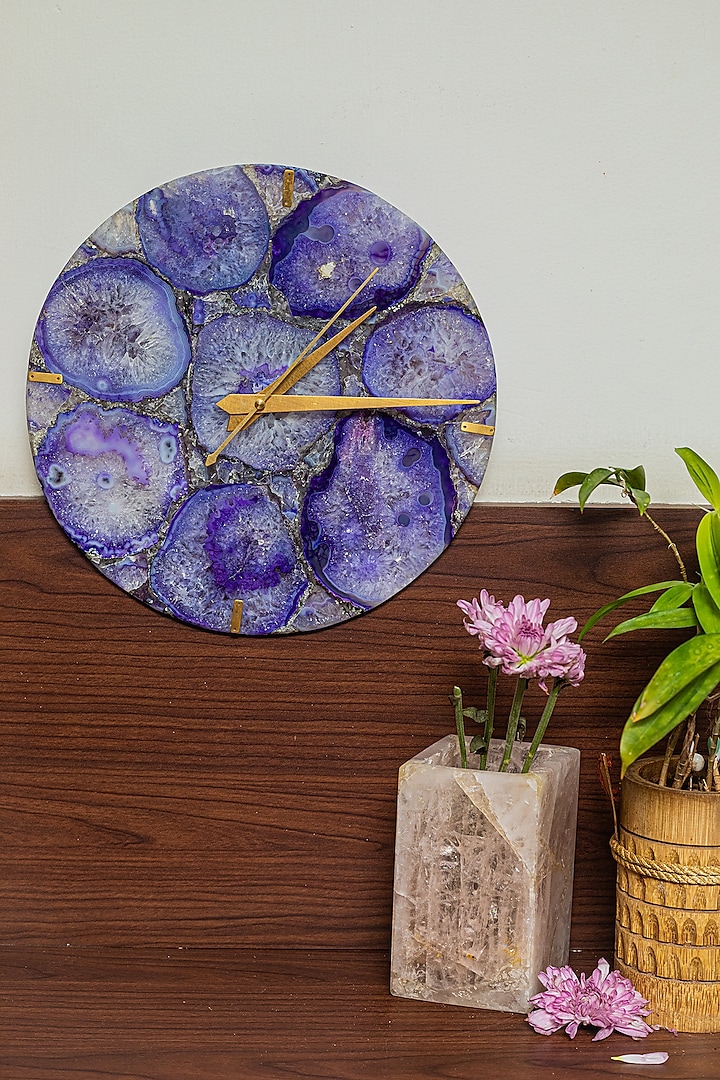 Blue Agate Wall Clock by Gemtherapy