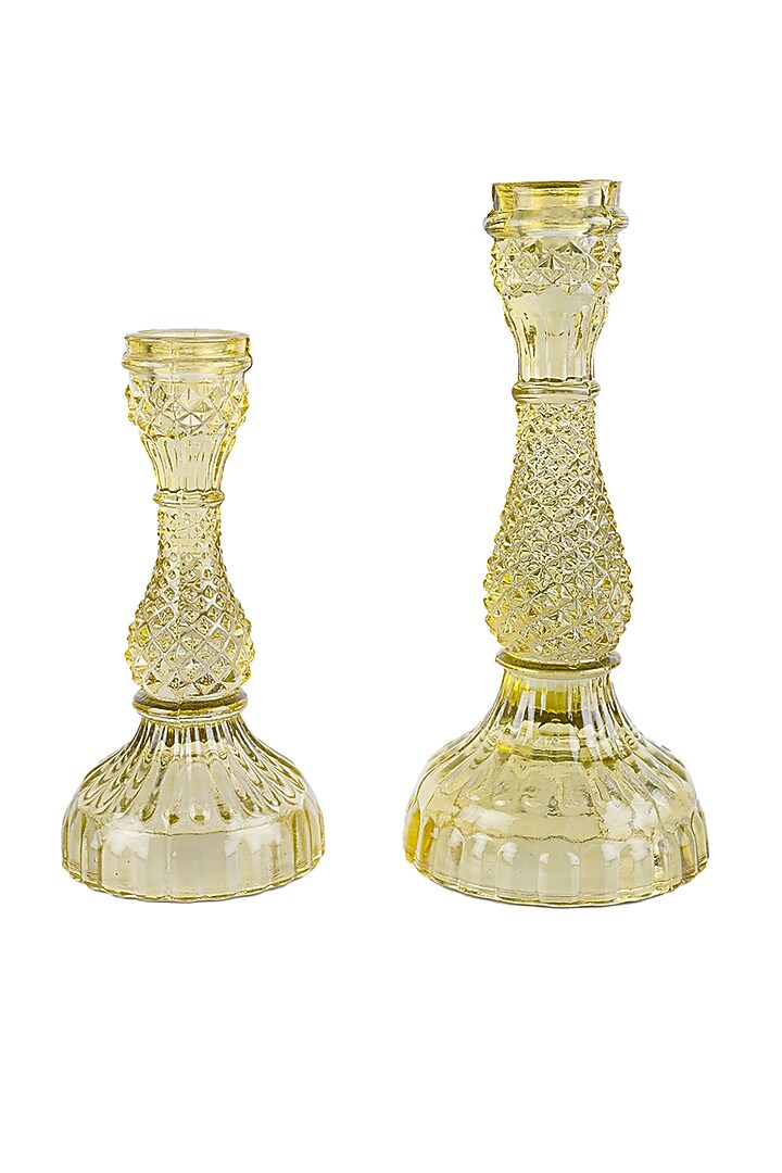 Light Yellow Glass Candle Holders (Set of 2) by Kaksh studio at Pernia's Pop Up Shop