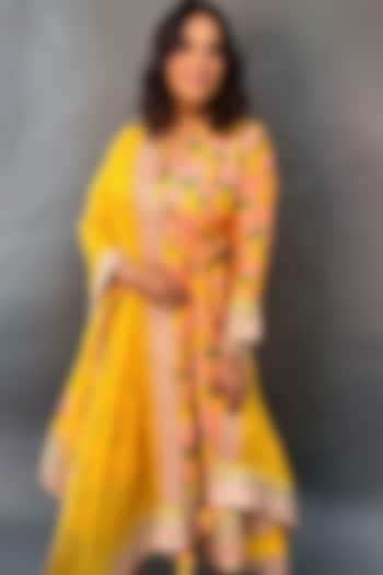 Sunshine Yellow Printed Anarkali Set by Masaba at Pernia's Pop Up Shop