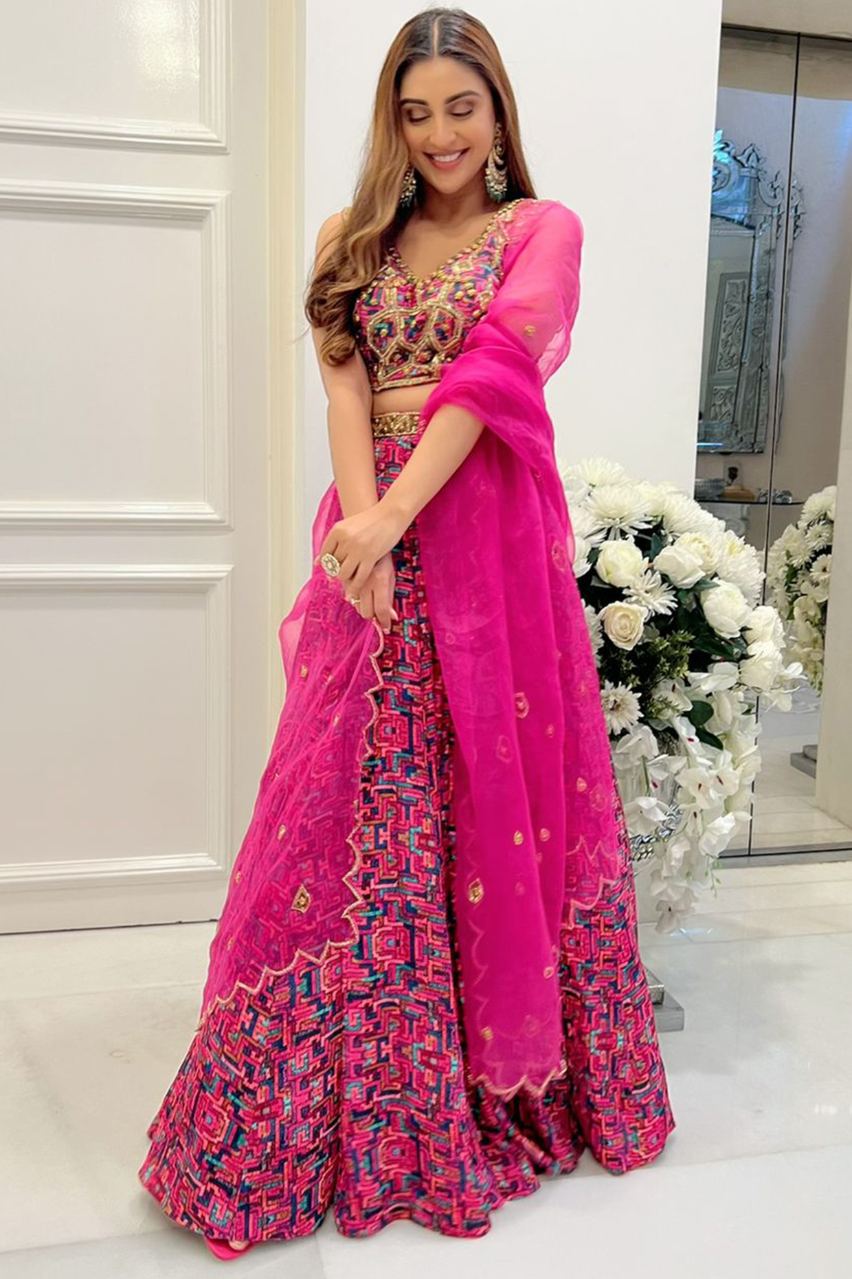 Pink Crepe Lehenga Set by Mehak Murpana