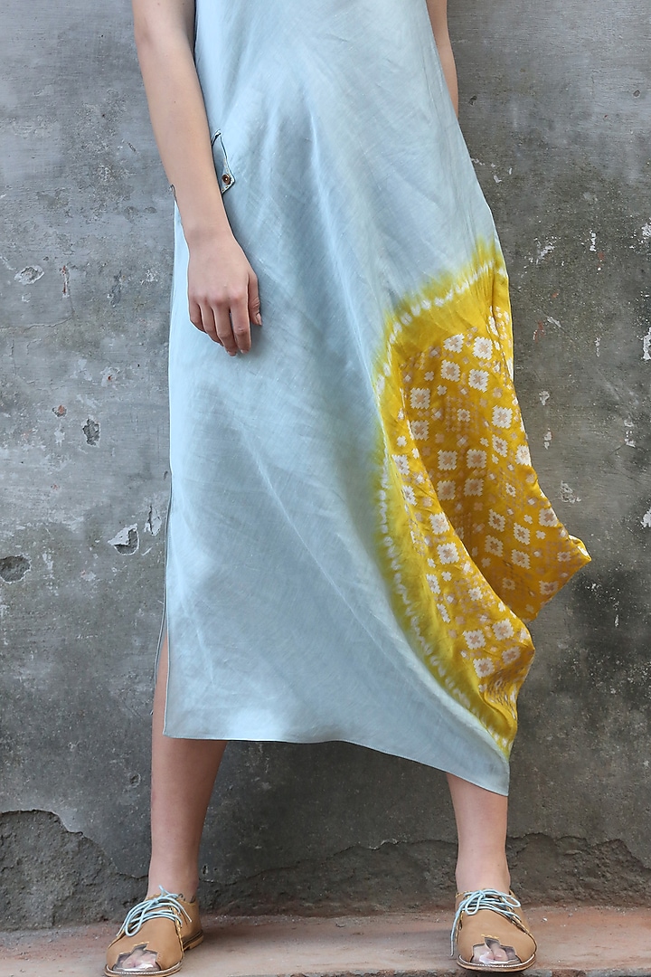 Blue & Mustard Printed Cowl Kurta Dress by I AM DESIGN at Pernia's Pop Up Shop