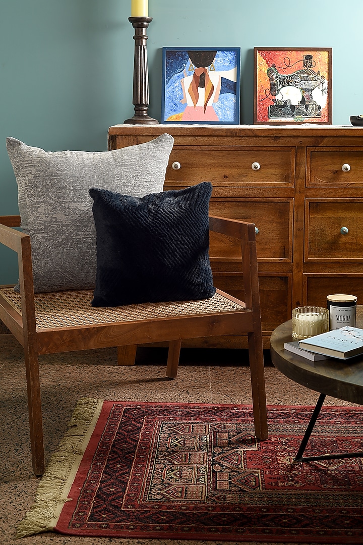 Navy Blue Wool Textured Cushion Cover by Solasta at Pernia's Pop Up Shop