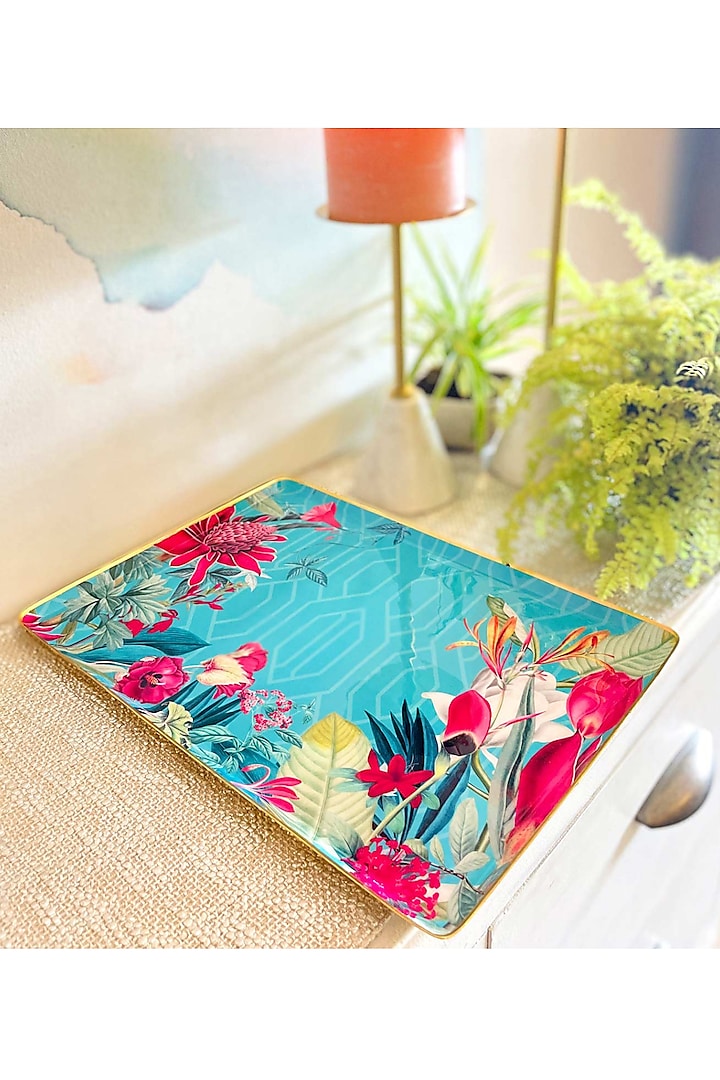 Turquoise & Pink Iron Chilean Deco Tray by Faaya Gifting