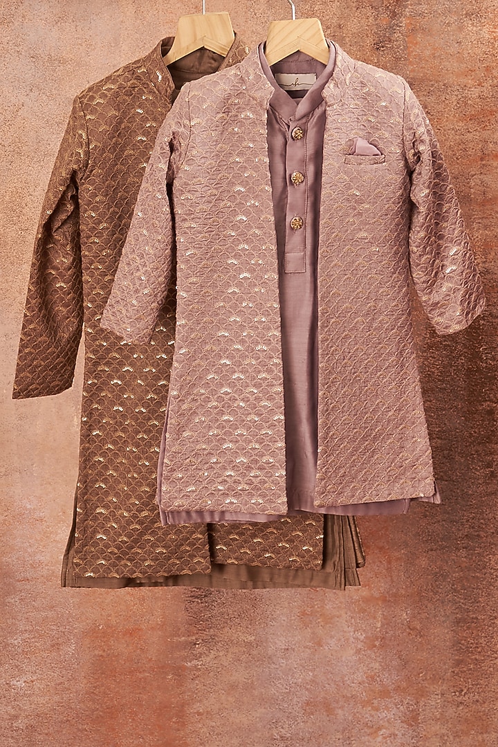 Brown Banglore Silk Achkan Jacket With Kurta Set by All Boy Couture at Pernia's Pop Up Shop