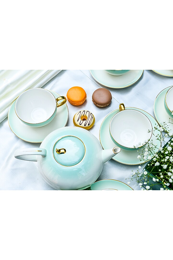 White & Green Porcelain Tea Set by Home Struck at Pernia's Pop Up Shop