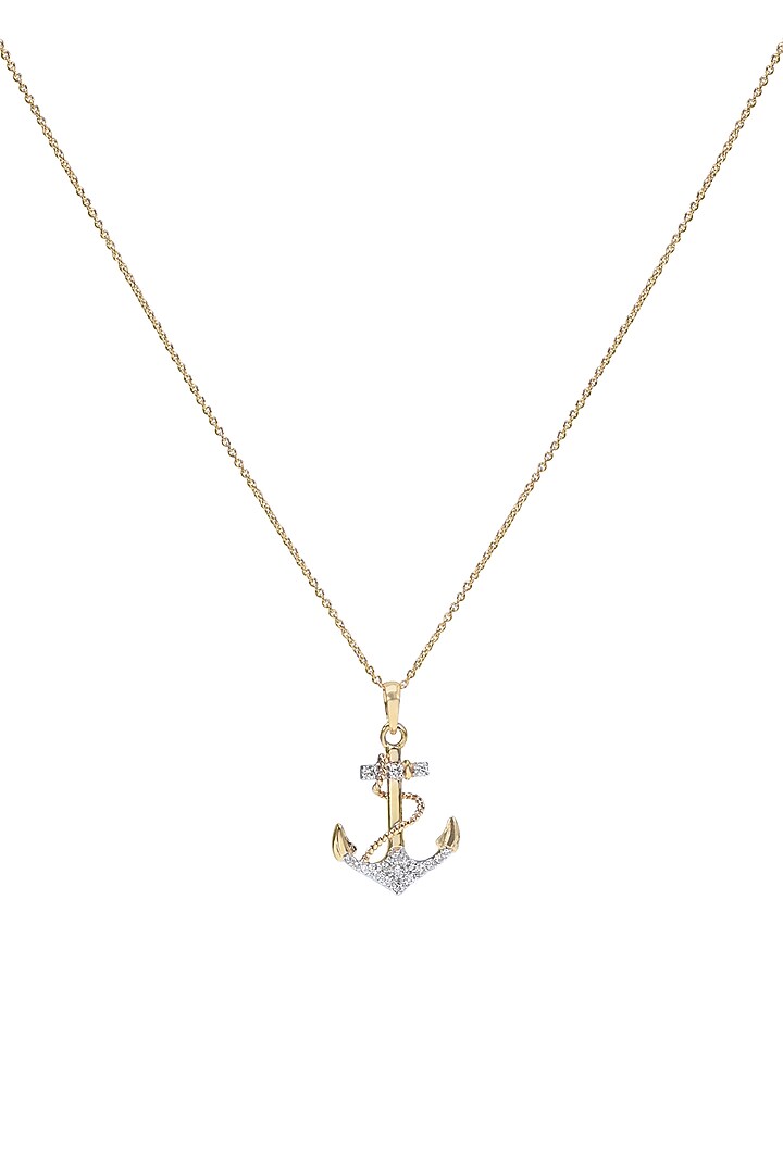 Two-Tone Finish Round-Shaped Diamond Anchor Pendant Necklace by La marque M at Pernia's Pop Up Shop