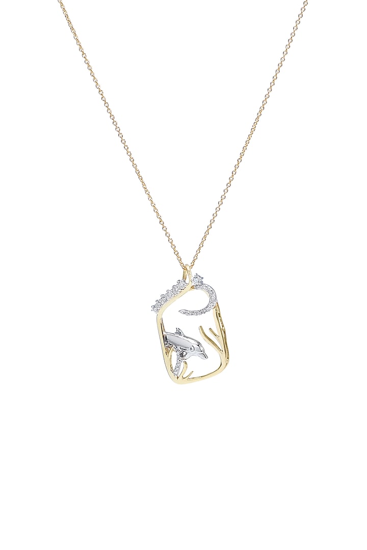 Two-Tone Finish Round-Shaped Diamond Dolphin Pendant Necklace by La marque M at Pernia's Pop Up Shop