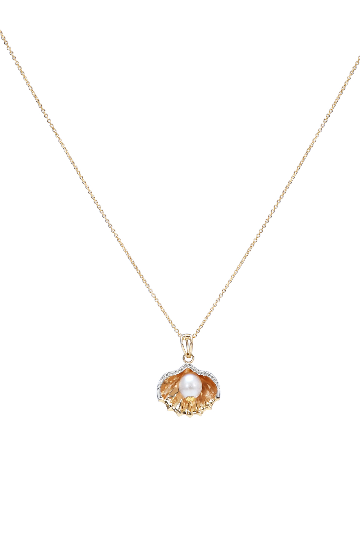 Two-Tone Finish Round-Shaped Diamond & Mother Of Pearl Pendant Necklace by La marque M at Pernia's Pop Up Shop