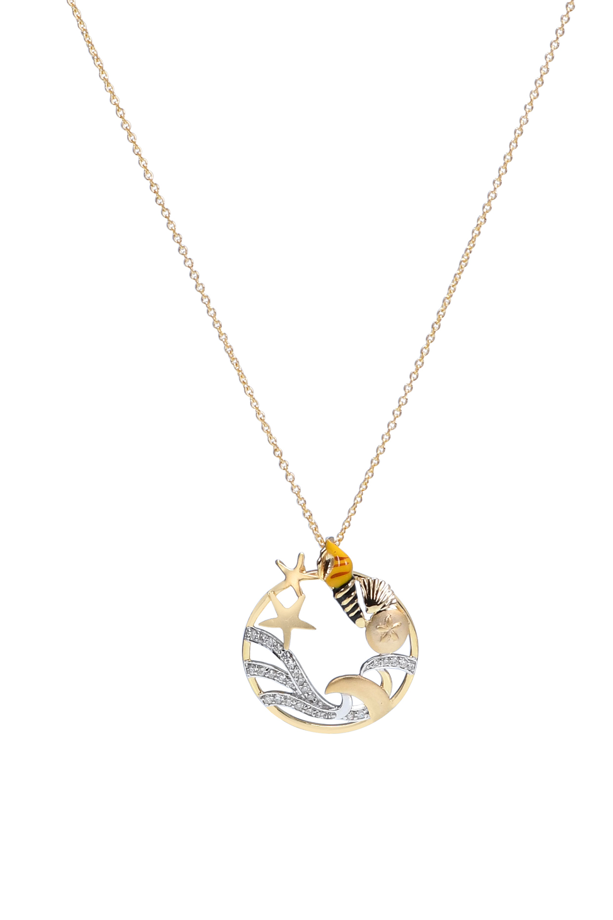 Two-Tone Finish Round-Shaped Diamond Ocean Life Pendant Necklace by La marque M at Pernia's Pop Up Shop