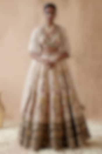 Ivory & Green Raw Silk Embroidered Bridal Lehenga Set by AMAN TAKYAR at Pernia's Pop Up Shop