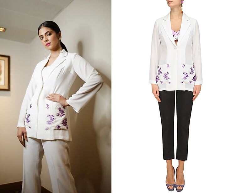 Ivory and lavender embroidered blazer available only at Pernia's Pop Up Shop.