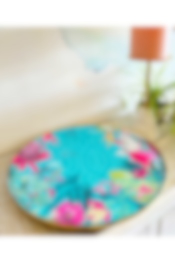 Turquoise & Pink Iron Chilean Deco Tray by Faaya Gifting