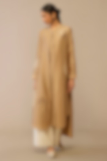 Beige Chanderi Embroidered Jacket Set by AMPM at Pernia's Pop Up Shop