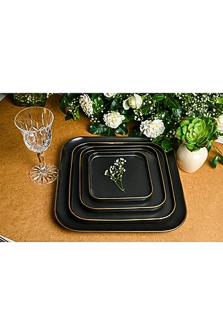 Matt Black Ceramic Square Platter by Home Struck
