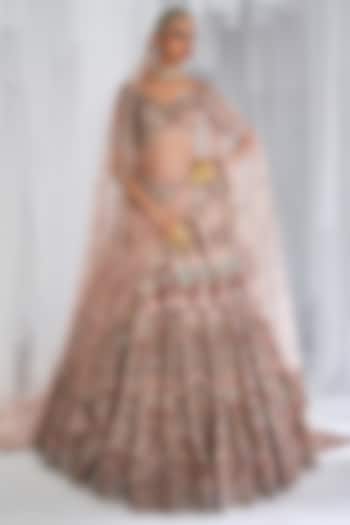 Champagne Pink Raw Silk Embroidered Bridal Lehenga Set by Dolly J at Pernia's Pop Up Shop