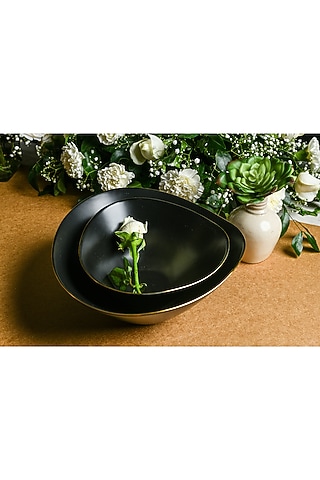 Matt Black Ceramic Oval Bowl by Home Struck
