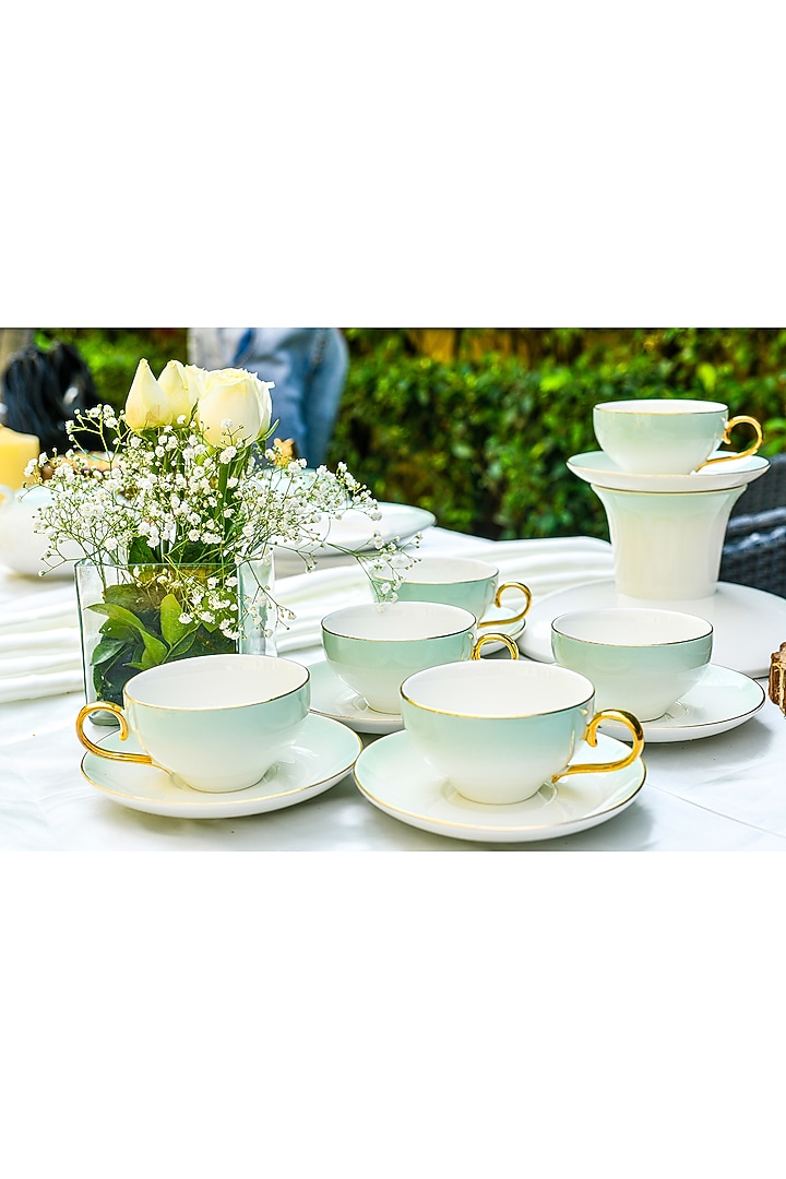 White & Green Porcelain Tea Set by Home Struck at Pernia's Pop Up Shop