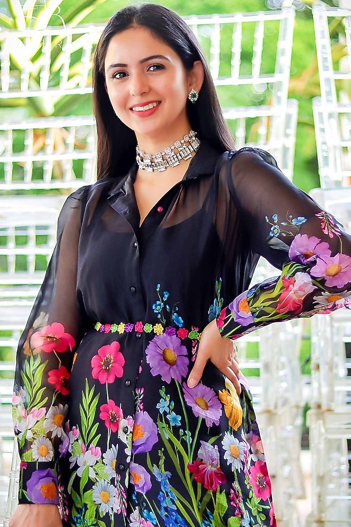 Black Embroidered Pant Set by DOHR INDIA at Pernia's Pop Up Shop