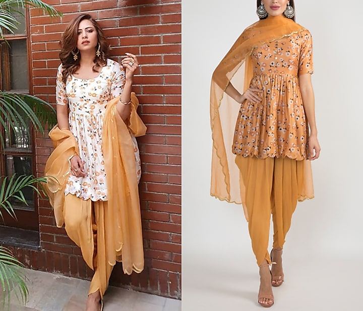 Peach Printed & Embroidered Kurta Set by Ease at Pernia's Pop Up Shop