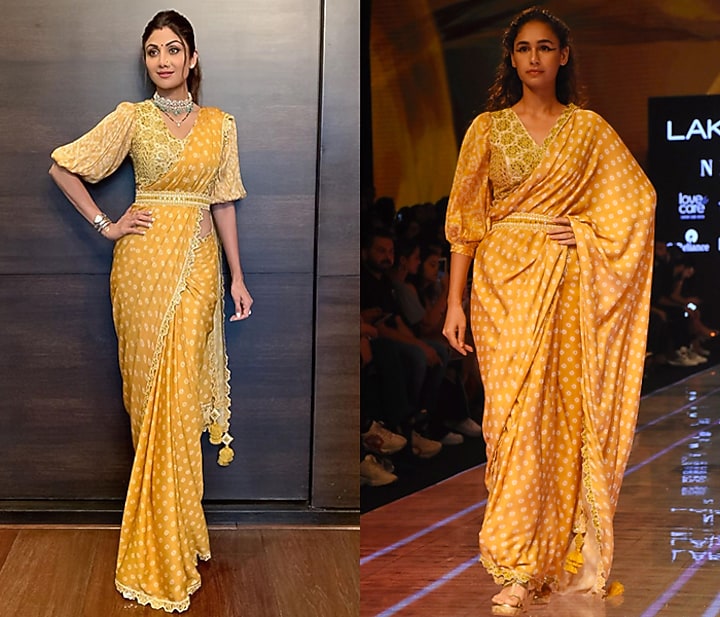 Mustard Printed & Embellished Wedding Saree Set by Punit Balana at Pernia's Pop Up Shop