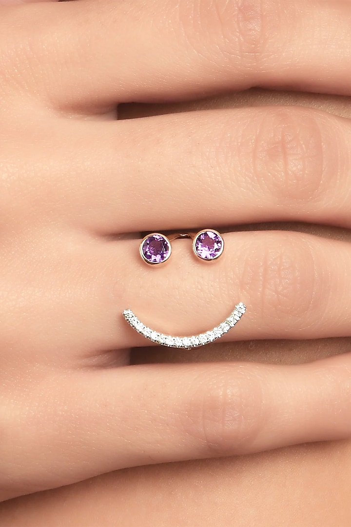 14kt Yellow Gold Diamond & Amethyst Smiley Ring by SIMSUM FINE JEWELRY