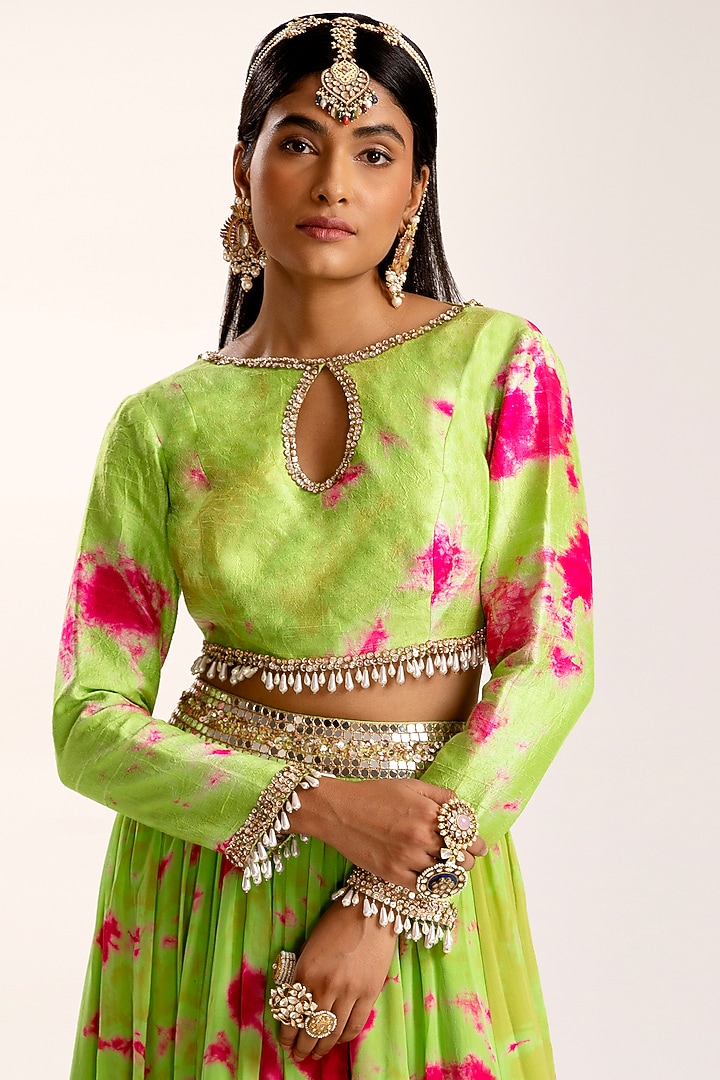 Green Tie-Dye Wedding Lehenga Set by Akanksha Gajria at Pernia's Pop Up Shop