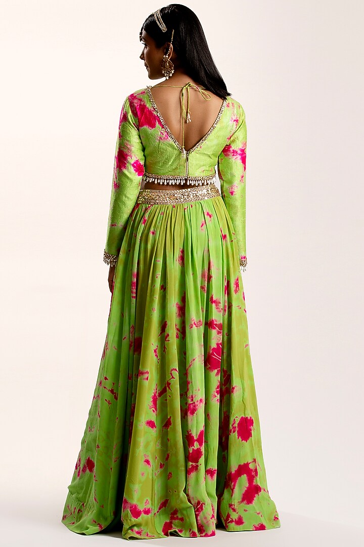 Green Tie-Dye Wedding Lehenga Set by Akanksha Gajria at Pernia's Pop Up Shop