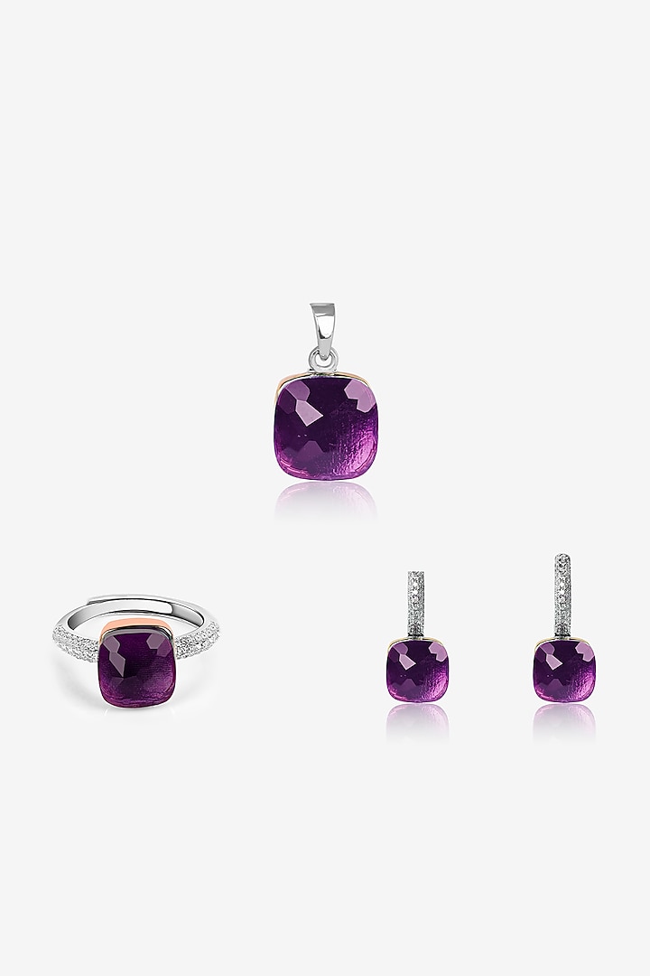 Rose Gold Finish Purple Stone & Zircon Pendant Set In Sterling Silver by TOUCH925