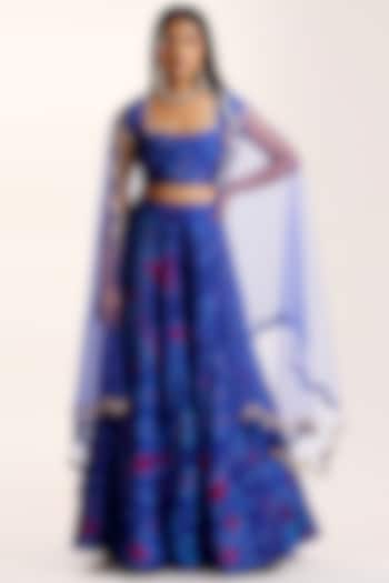 Ink Blue & Fuchsia Tie-Dye Wedding Lehenga Set by Akanksha Gajria at Pernia's Pop Up Shop