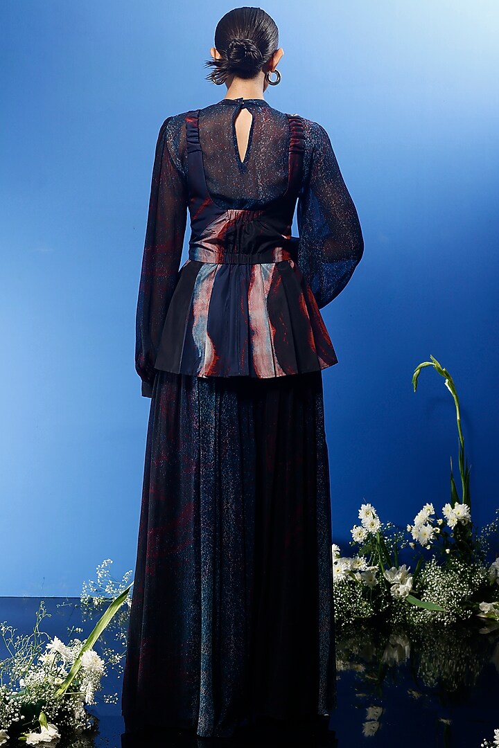 Blue Habutai Silk & Satin Printed Party Wear Sharara Set by FORTY FOUR at Pernia's Pop Up Shop