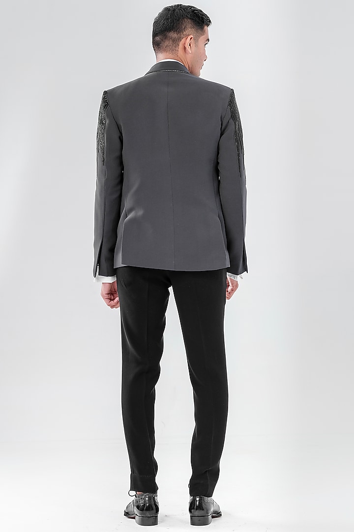 Grey Japanese Polyester Embellished Tuxedo Set by Amrit Dawani at Pernia's Pop Up Shop