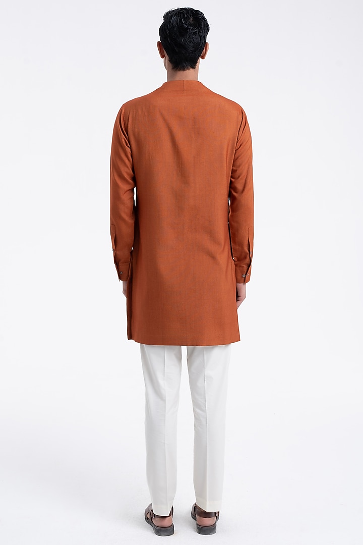 Burnt Orange Cotton Silk Thread Embroidered Kurta Set by Dhruv Vaish at Pernia's Pop Up Shop